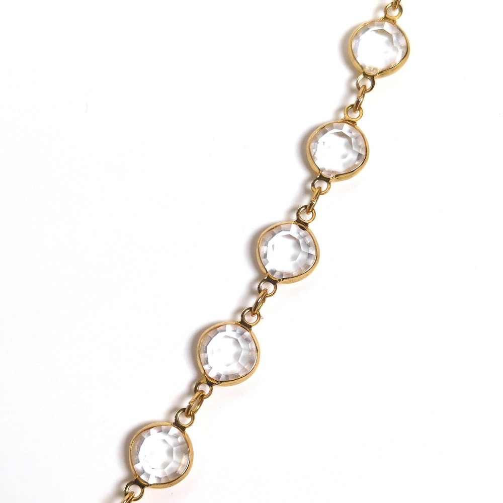VTG Open Bezel Austrian Clear Crystal Necklace + Bracelet Gold Regal Strand 34"